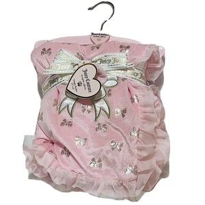 NEW Juicy Couture Pink bows fleece sherpa ruffle Baby Blanket 30" x 40" NWT